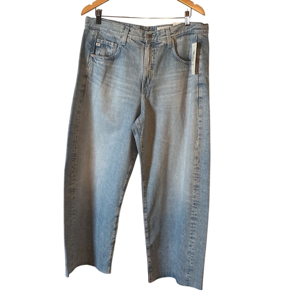 AG Adriano Goldschmied Hattie Crop High Rise Wide Leg Jeans Light Blue 32 NEW